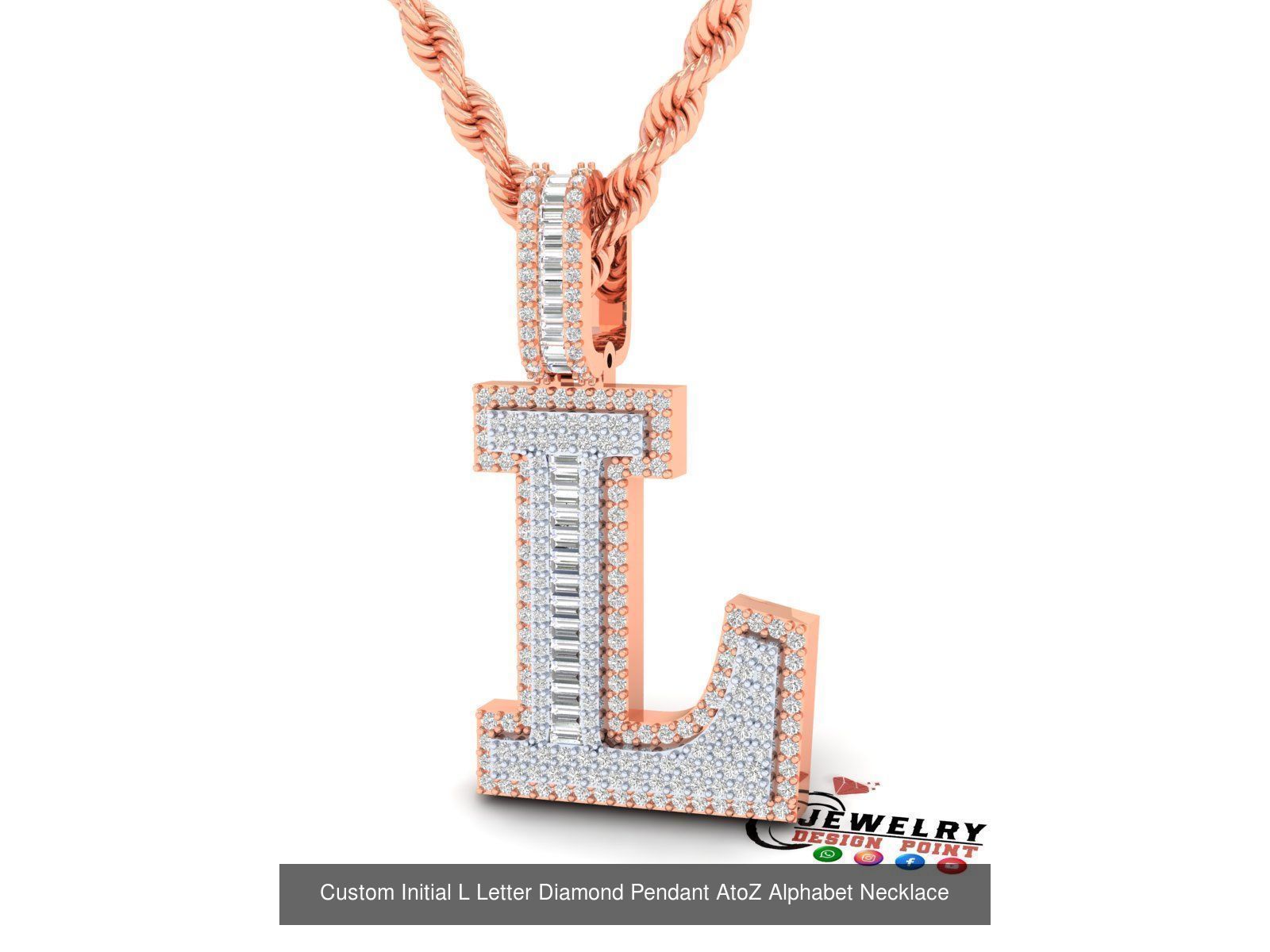 Custom Initial A to Z Letters Diamond Pendant Alphabet Necklace 3D Model Collection_39