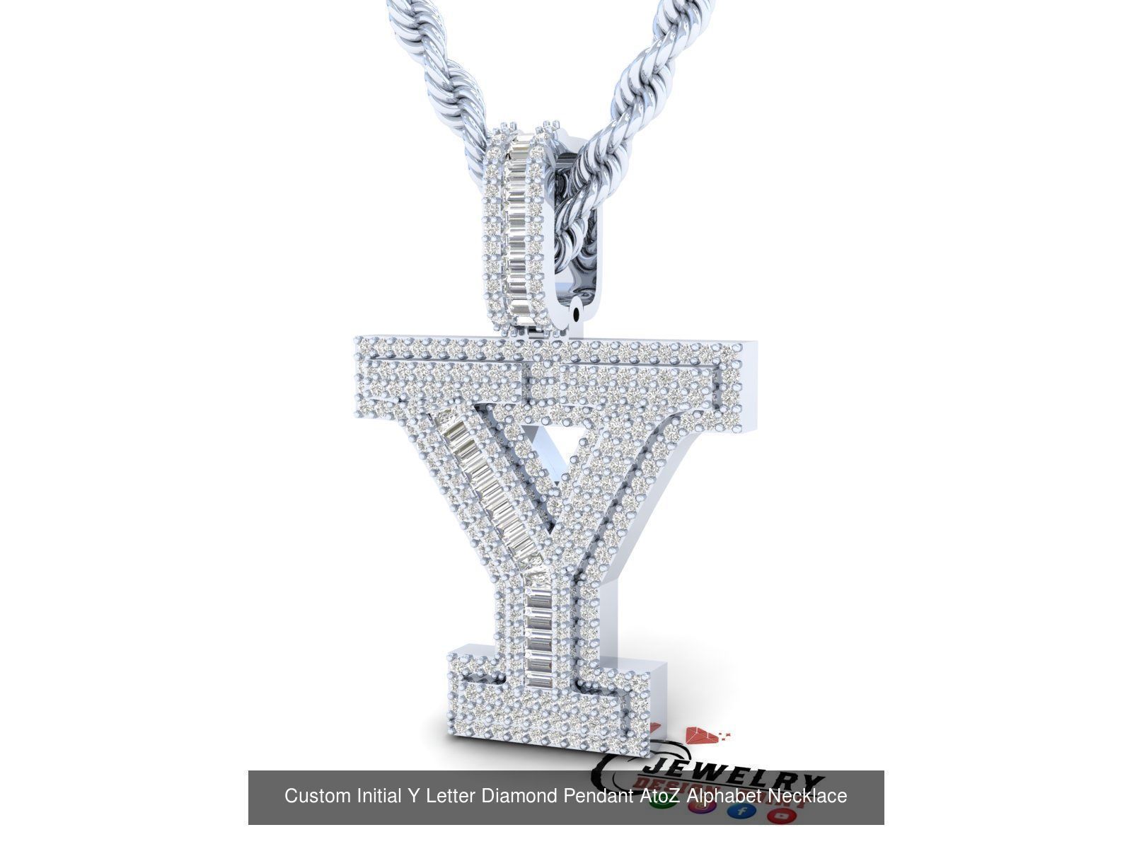 Custom Initial A to Z Letters Diamond Pendant Alphabet Necklace 3D Model Collection_52