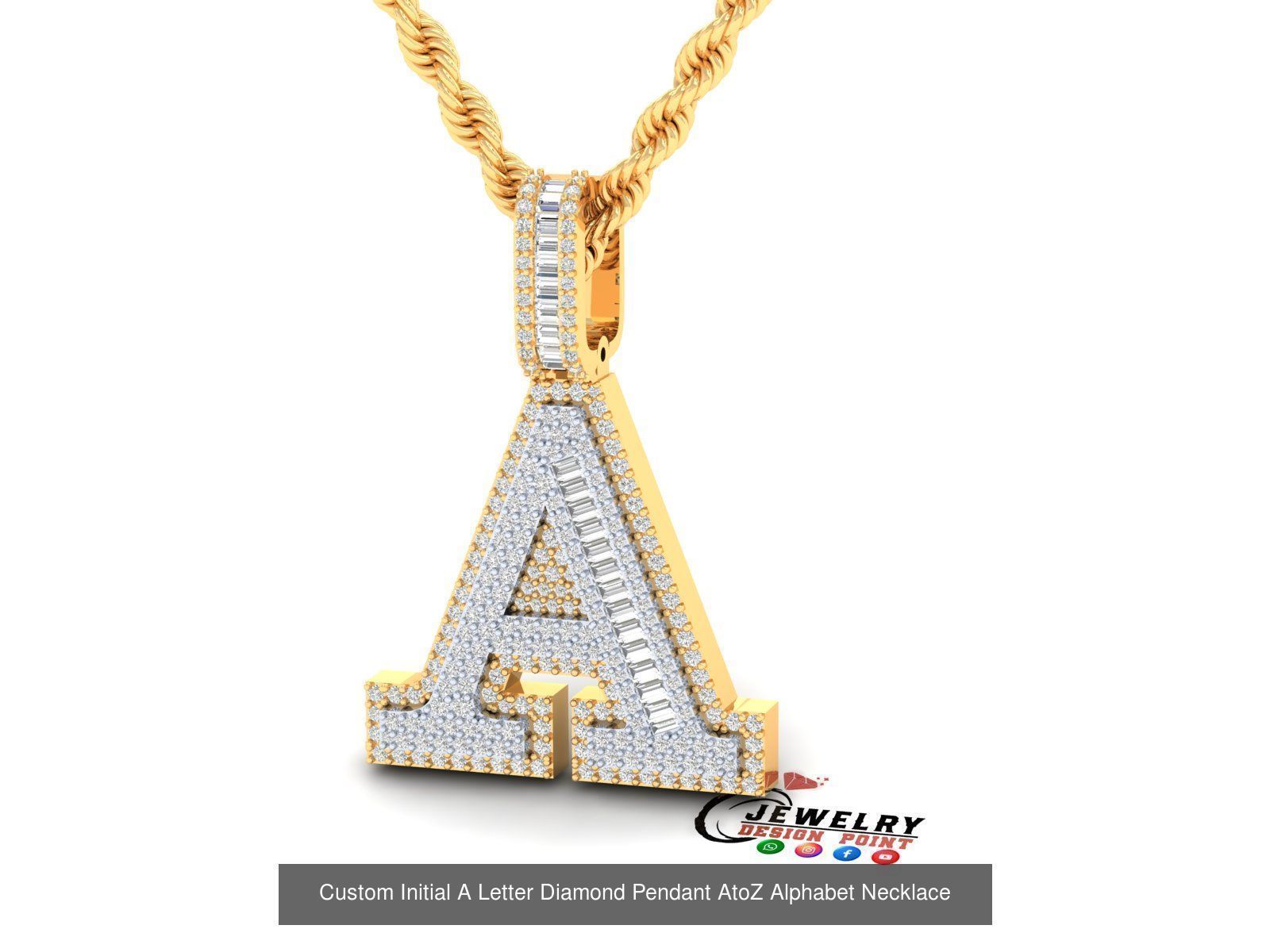 Custom Initial A to Z Letters Diamond Pendant Alphabet Necklace 3D Model Collection_28