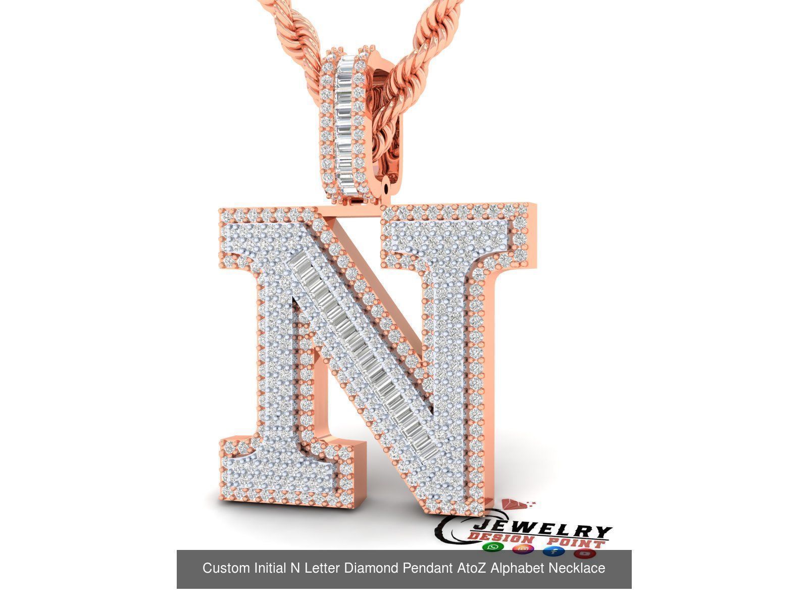 Custom Initial A to Z Letters Diamond Pendant Alphabet Necklace 3D Model Collection_41