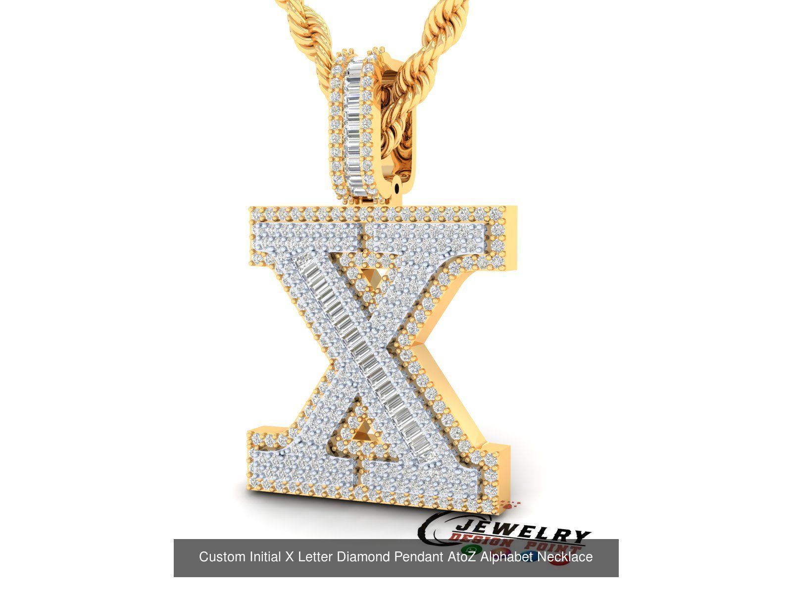 Custom Initial A to Z Letters Diamond Pendant Alphabet Necklace 3D Model Collection_51