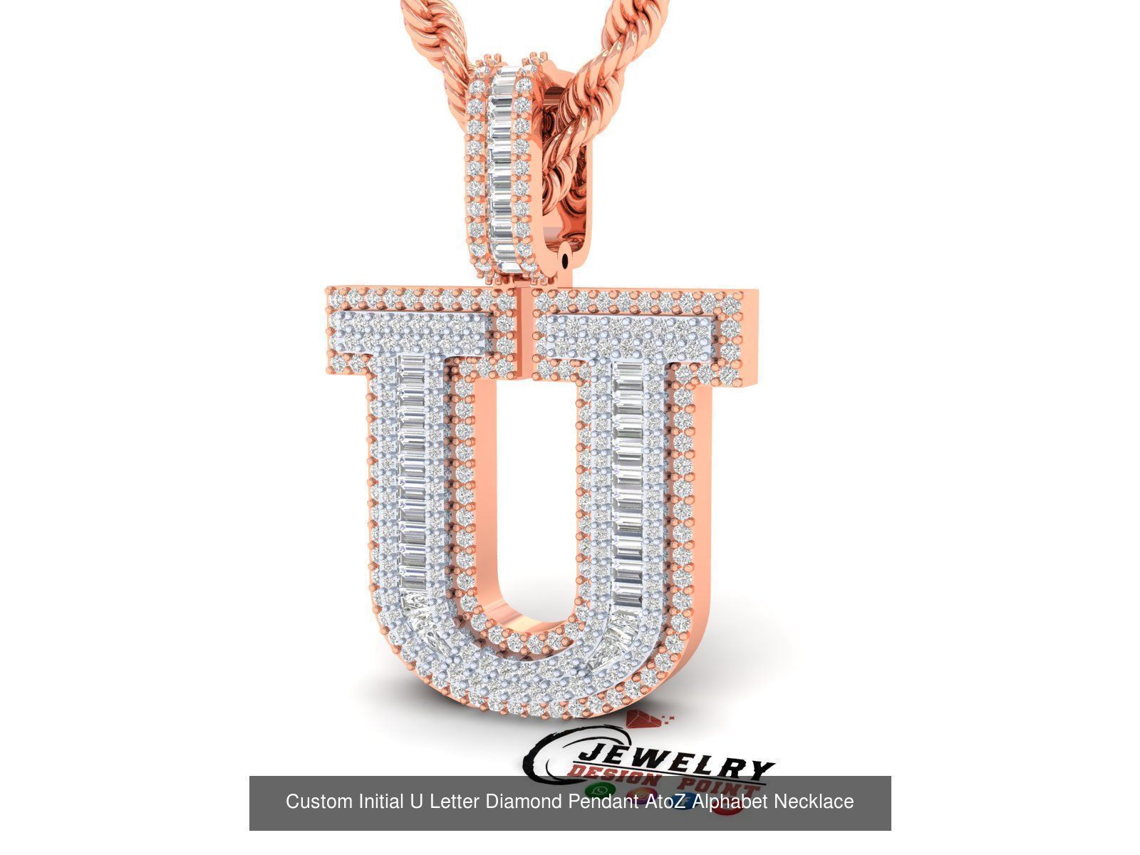 Custom Initial A to Z Letters Diamond Pendant Alphabet Necklace 3D Model Collection_48