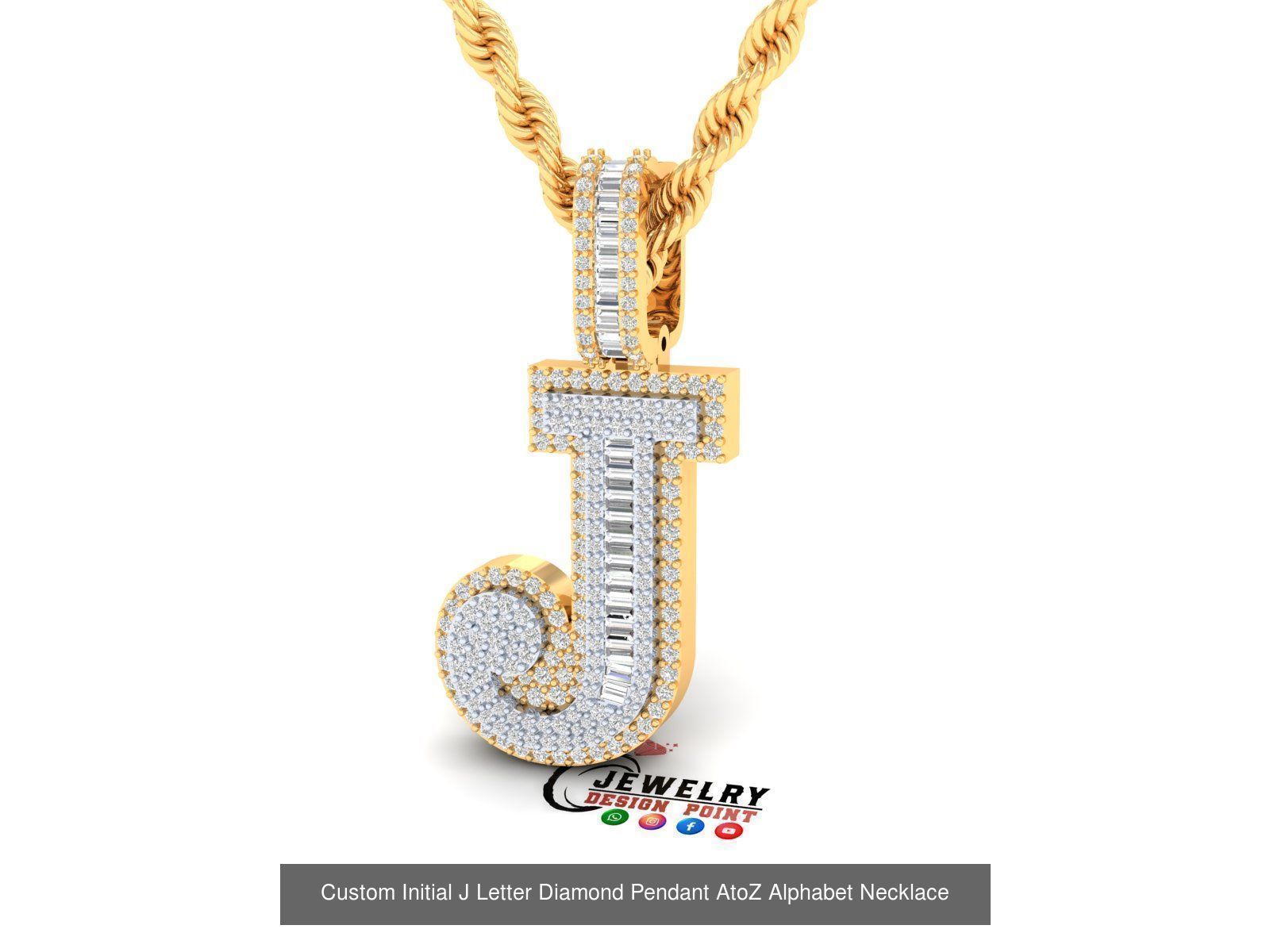 Custom Initial A to Z Letters Diamond Pendant Alphabet Necklace 3D Model Collection_37