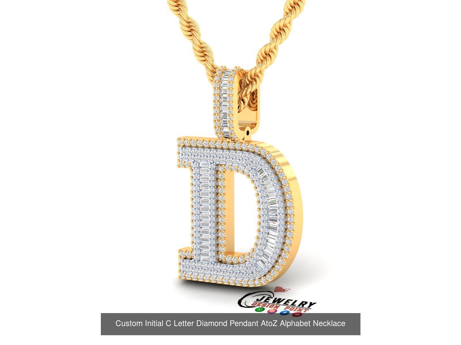 Custom Initial A to Z Letters Diamond Pendant Alphabet Necklace 3D Model Collection_31