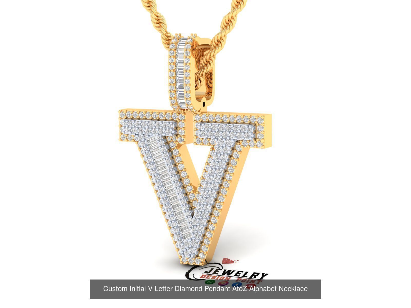 Custom Initial A to Z Letters Diamond Pendant Alphabet Necklace 3D Model Collection_49