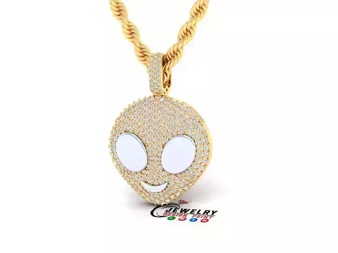 Custom Alien Face Emoji Diamond Pendant - Alien Face Pendant