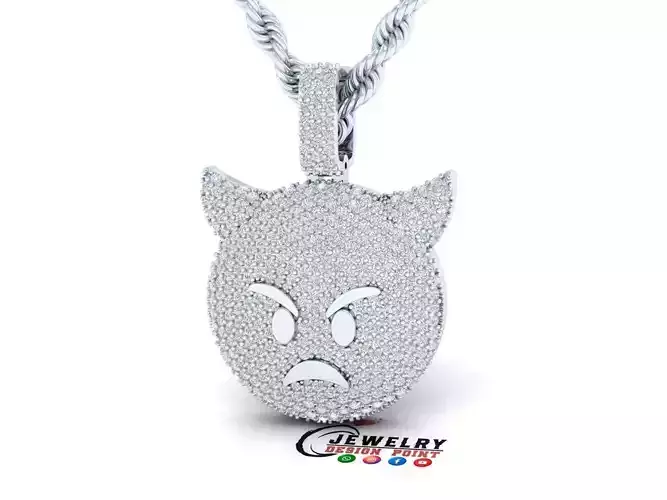 Custom Angry Face Horns Emoji Diamond Pendant Angry Face Pendant