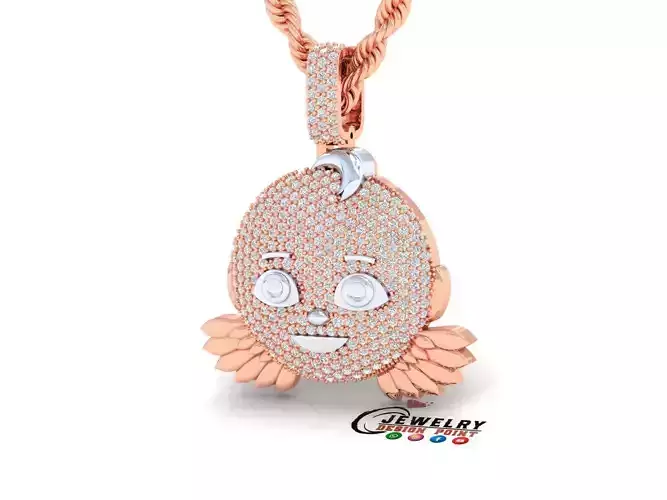 Custom Baby Angel Emoji Diamond Pendant Baby Angel Necklace