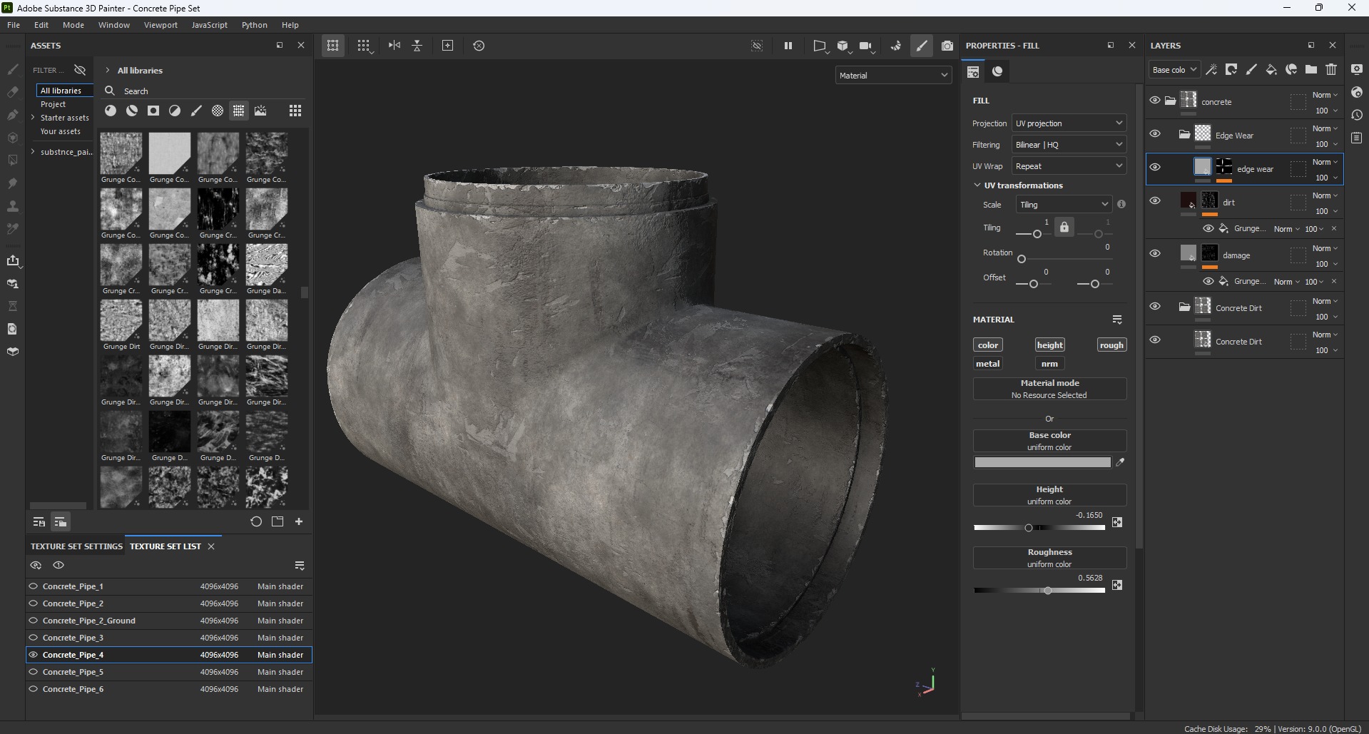 Modular Concrete Pipe Set Low-poly 3D model_16