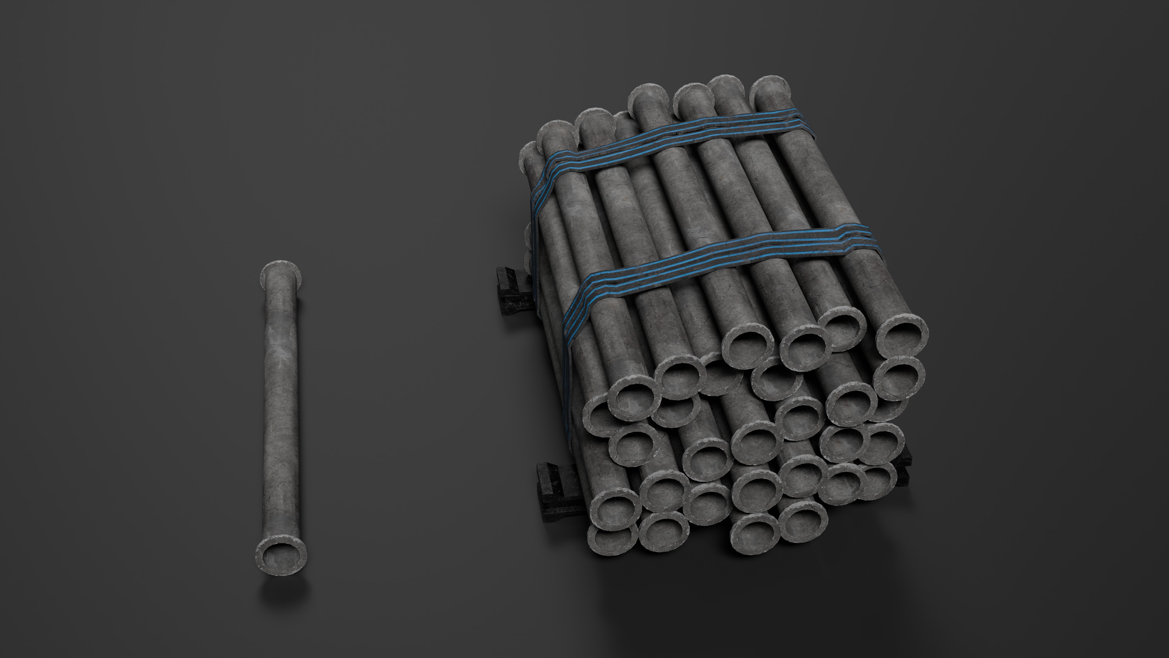 Modular Concrete Pipe Set Low-poly 3D model_3