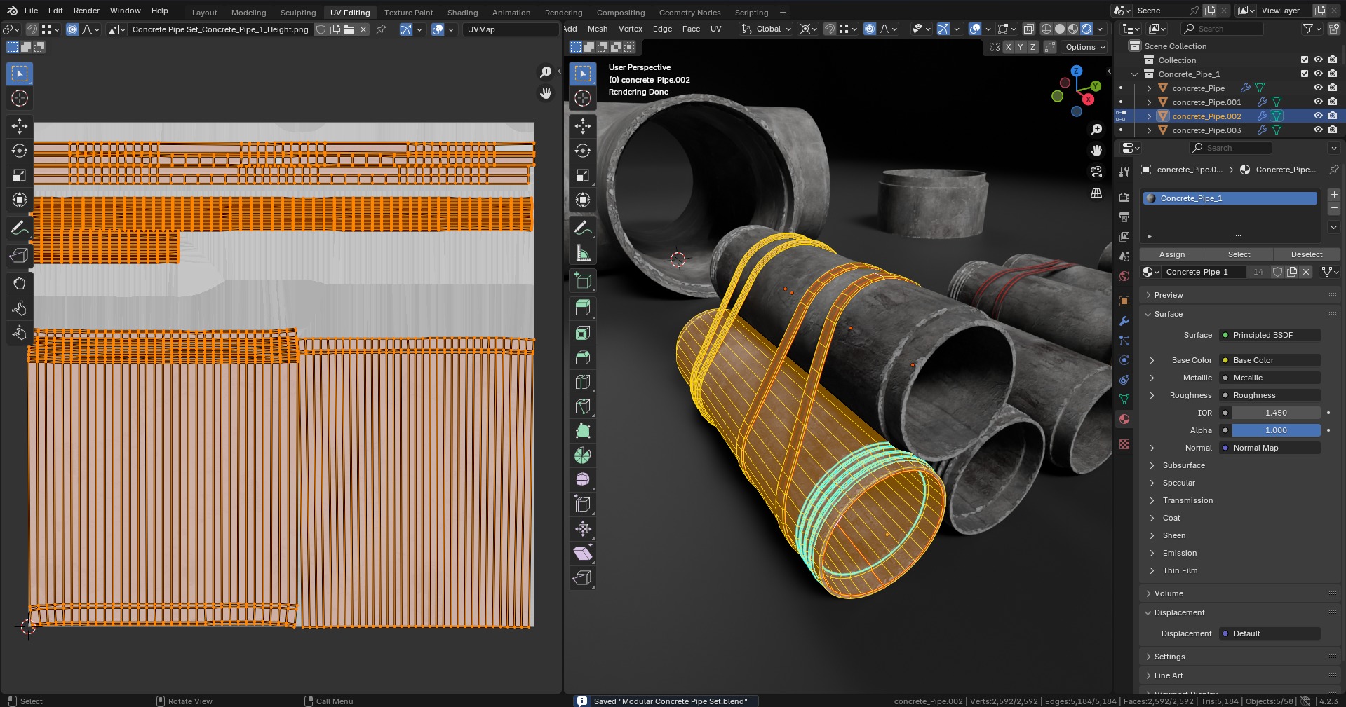 Modular Concrete Pipe Set Low-poly 3D model_14