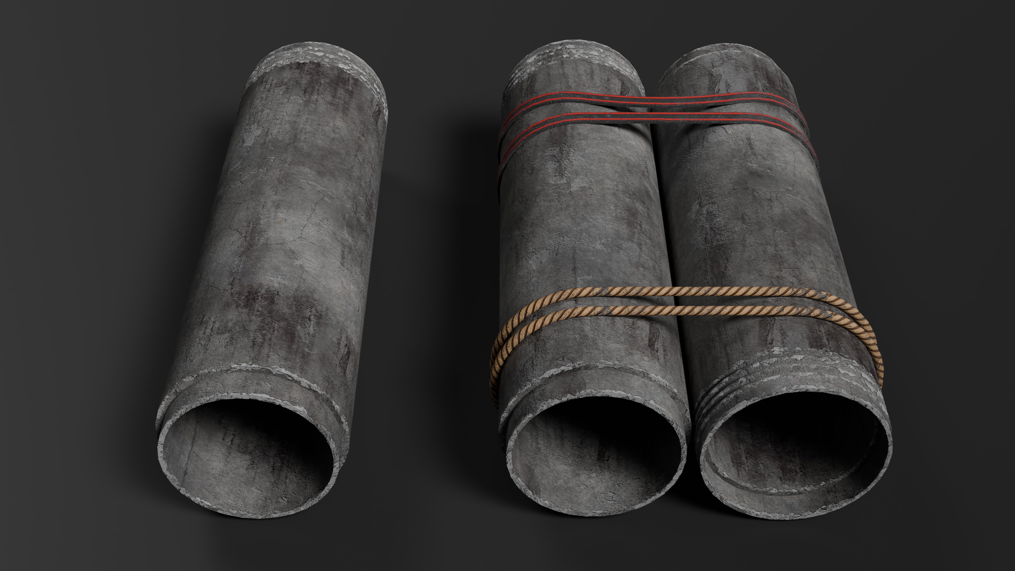 Modular Concrete Pipe Set Low-poly 3D model_2