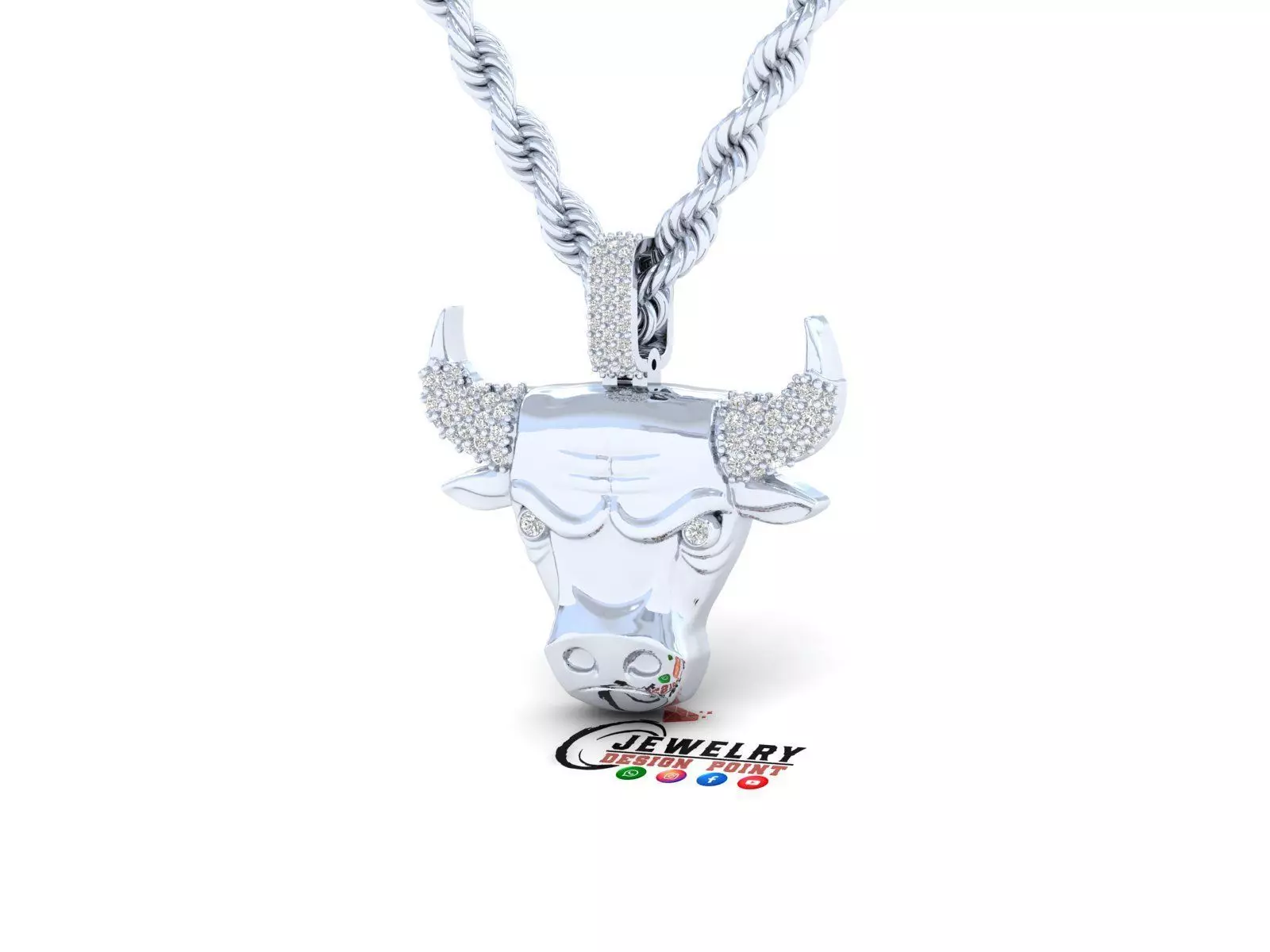 Custom Angry Bull Head w Horns Diamond Pendant Bull Head Emoji 3D print model