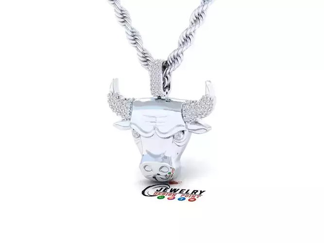 Custom Angry Bull Head w Horns Diamond Pendant Bull Head Emoji  3D print model