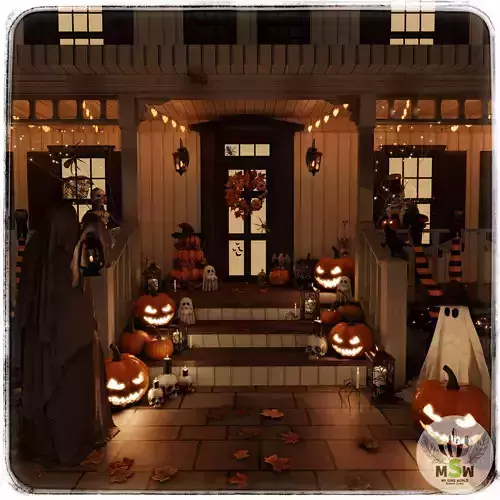 Halloween Porch Blender Scene - NIGHT