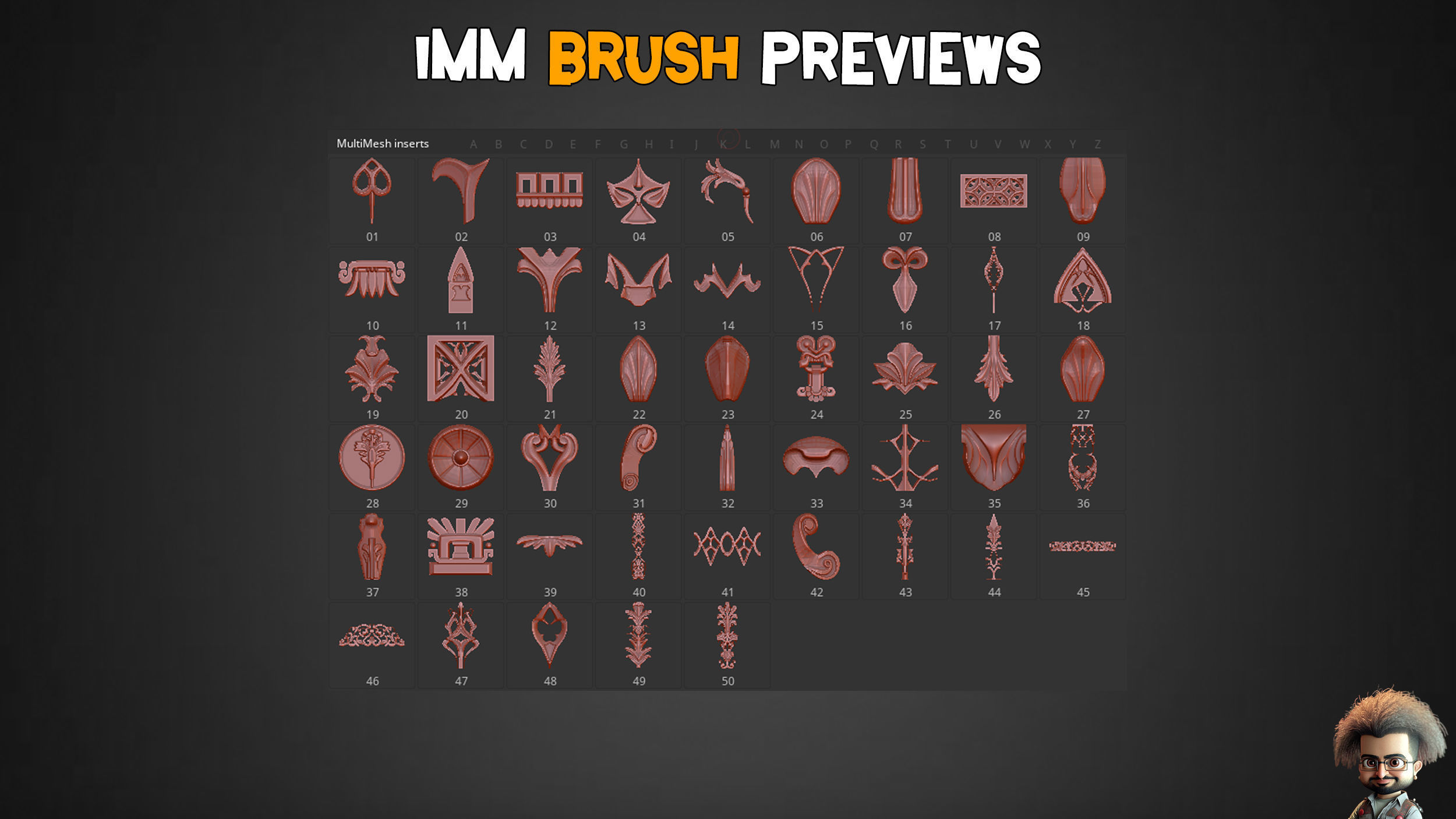 20 Gothic Columns 50 Ornaments Brushes IMM  Tutorials   Vol 30 Low-poly 3D model_8