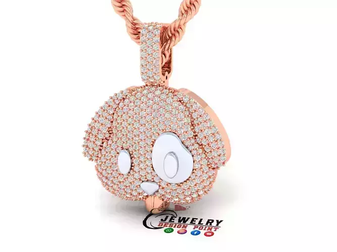 Custom Dog Emoji Diamond Pendant - Dog Emoji Pendant 1in