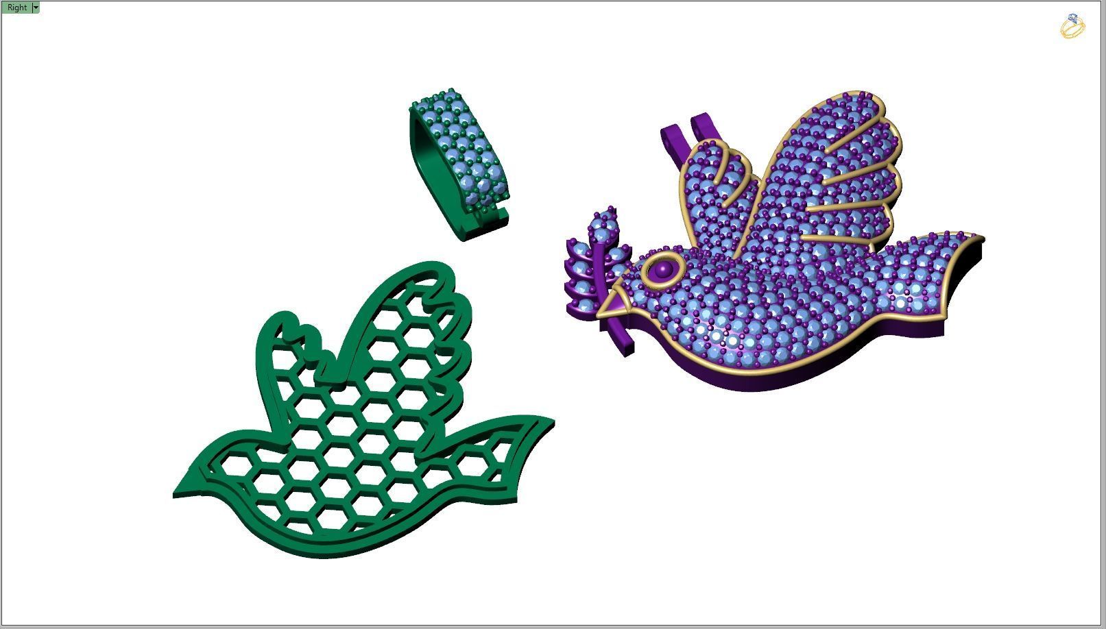 Custom Dove of Peace Emoji Diamond Pendant - Dove Emoji 1in 3D print model_10