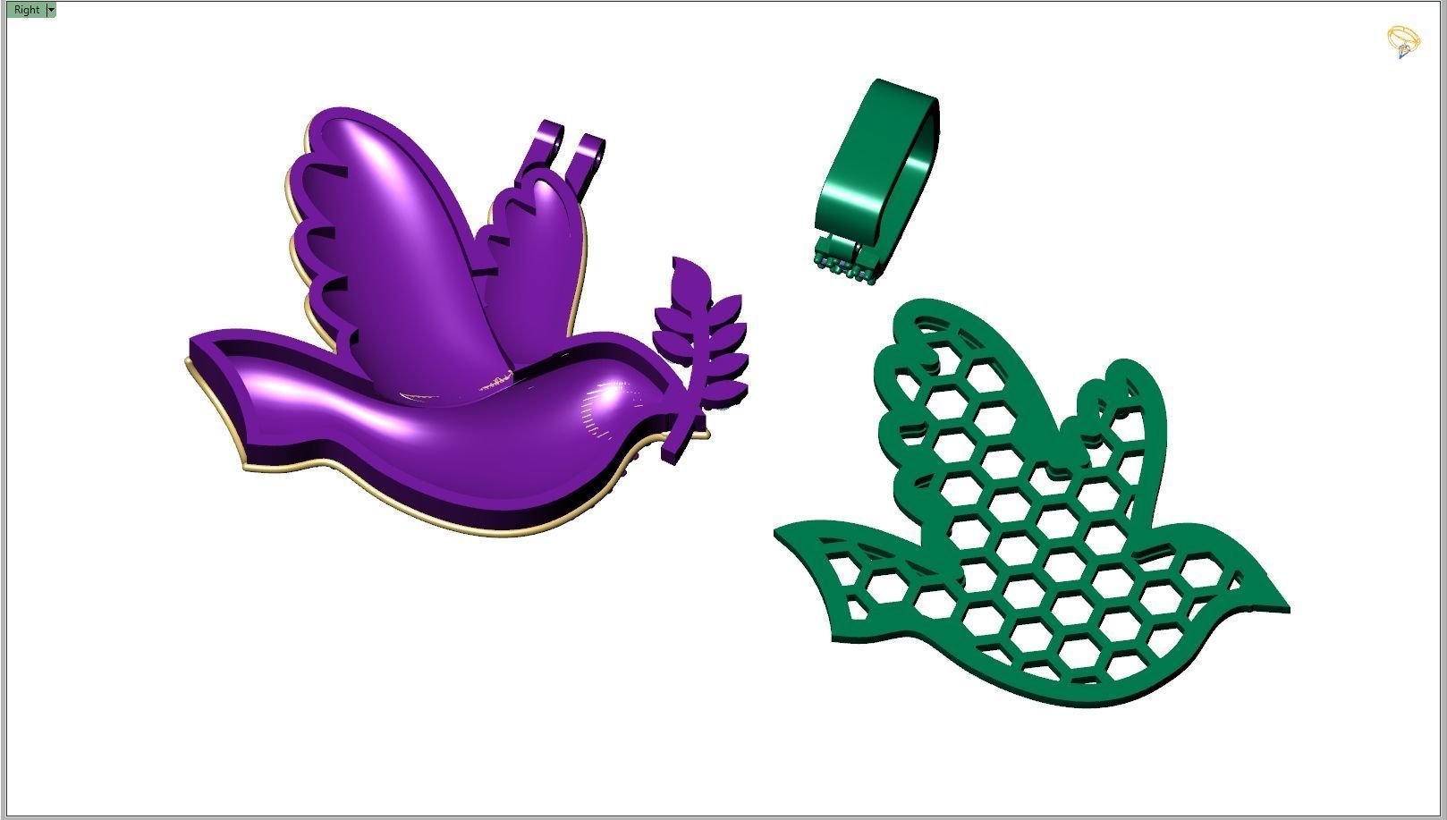 Custom Dove of Peace Emoji Diamond Pendant - Dove Emoji 1in 3D print model_11