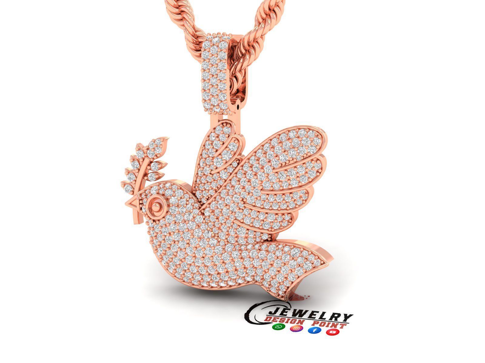 Custom Dove of Peace Emoji Diamond Pendant - Dove Emoji 1in 3D print model_2