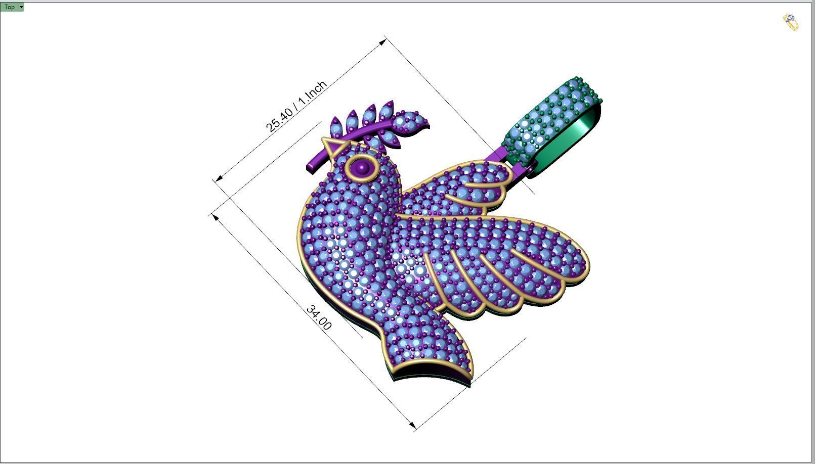 Custom Dove of Peace Emoji Diamond Pendant - Dove Emoji 1in 3D print model_4