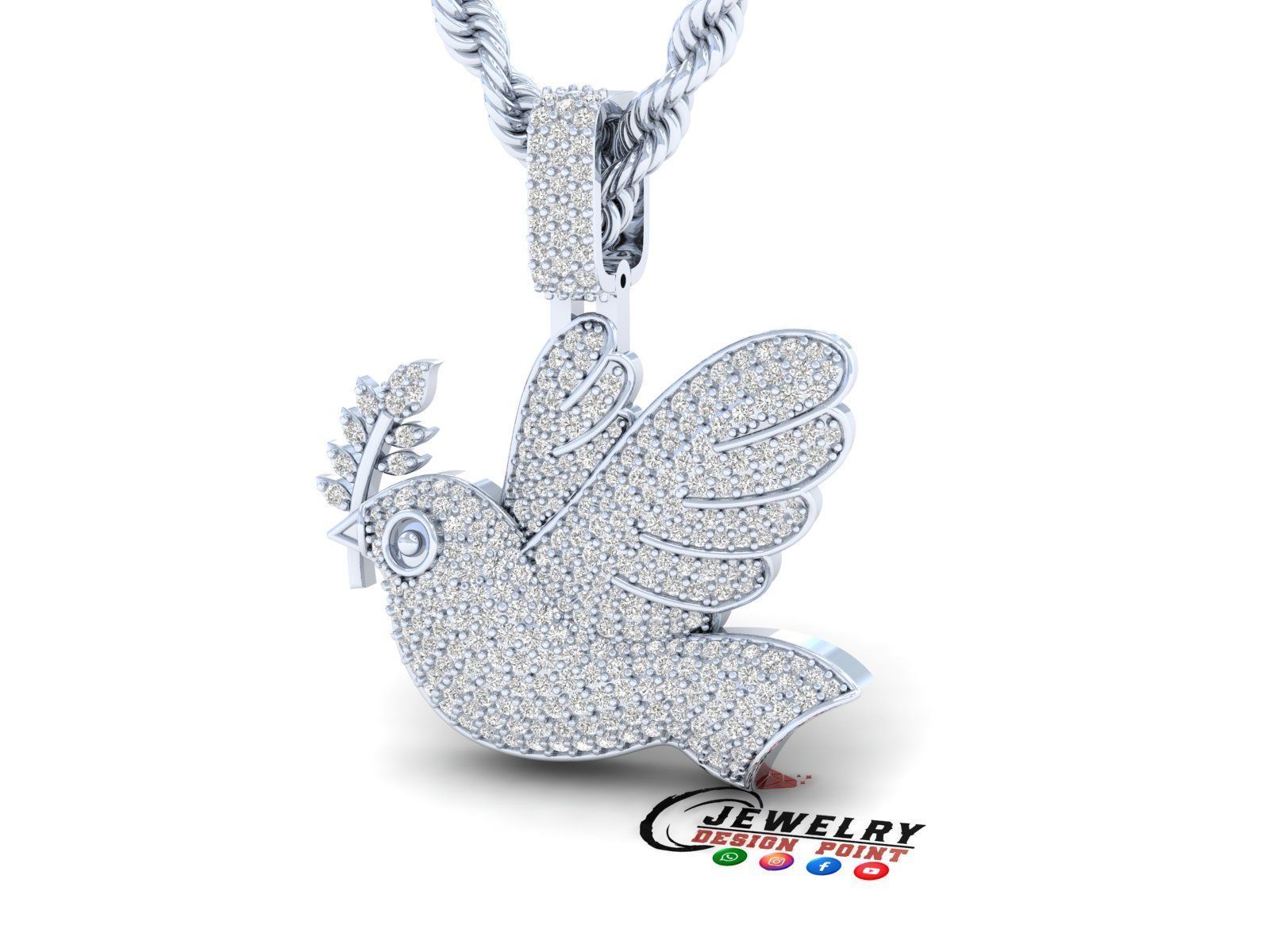 Custom Dove of Peace Emoji Diamond Pendant - Dove Emoji 1in 3D print model_3