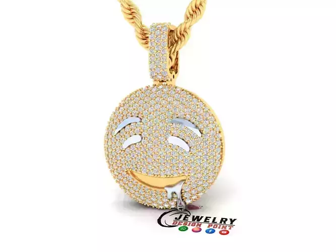 Custom Drooling Face Emoji Diamond Pendant Drooling Necklace