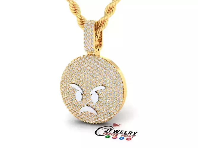 Custom Enraged Face Emoji - Angary Emoji Diamond Necklace