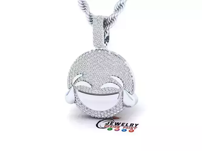 Custom Face w Tears of Joy Emoji Diamond Pendant Emoji Necklace