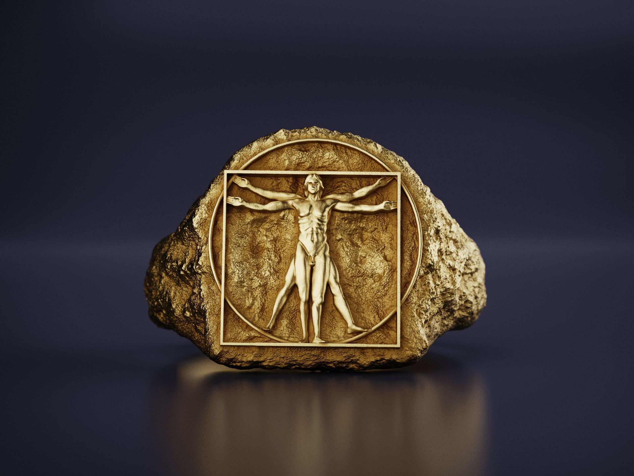 Vitruvian Man Signet Ring Leonardo Davinci 3D print model_7