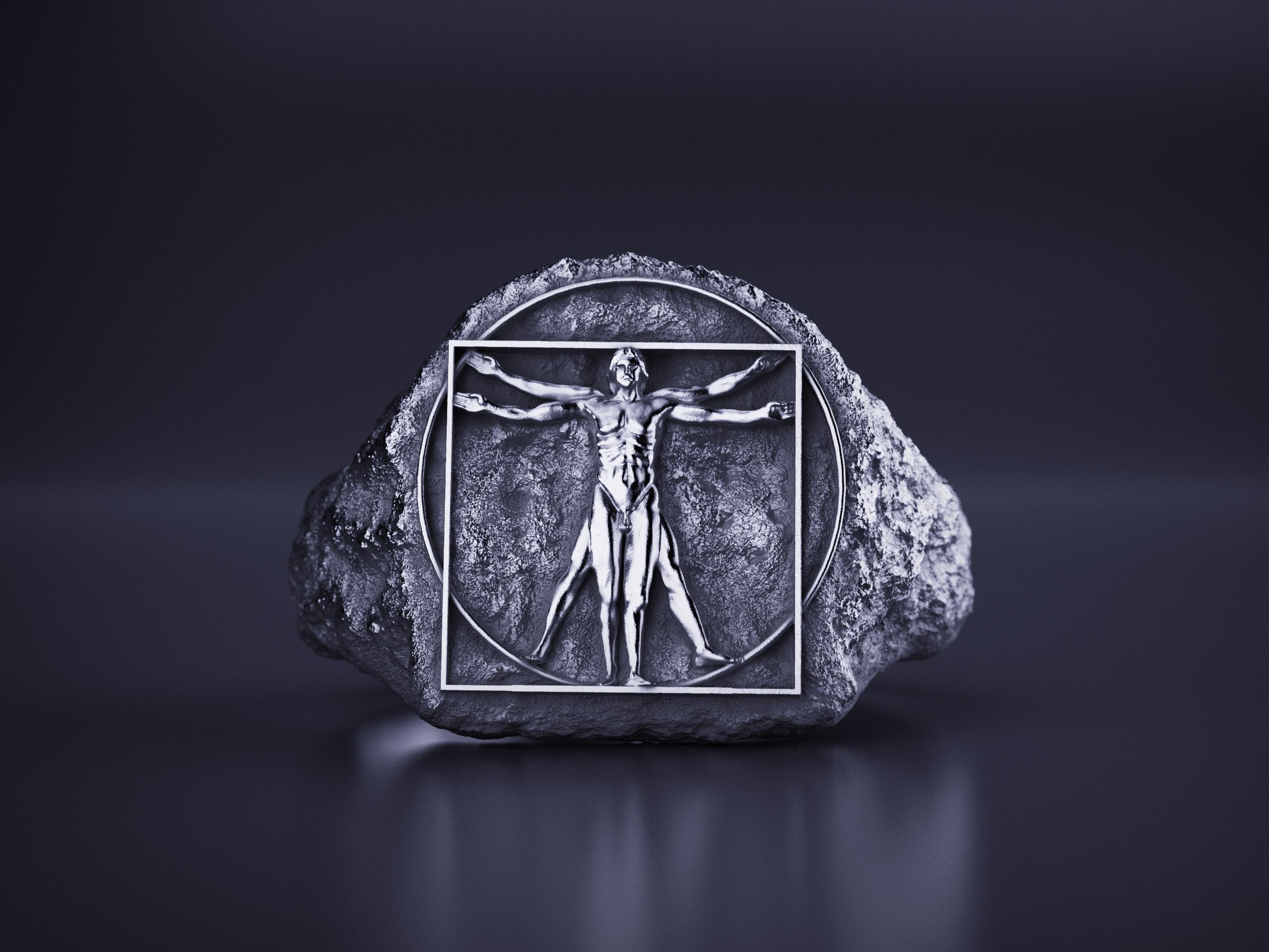Vitruvian Man Signet Ring Leonardo Davinci 3D print model_2