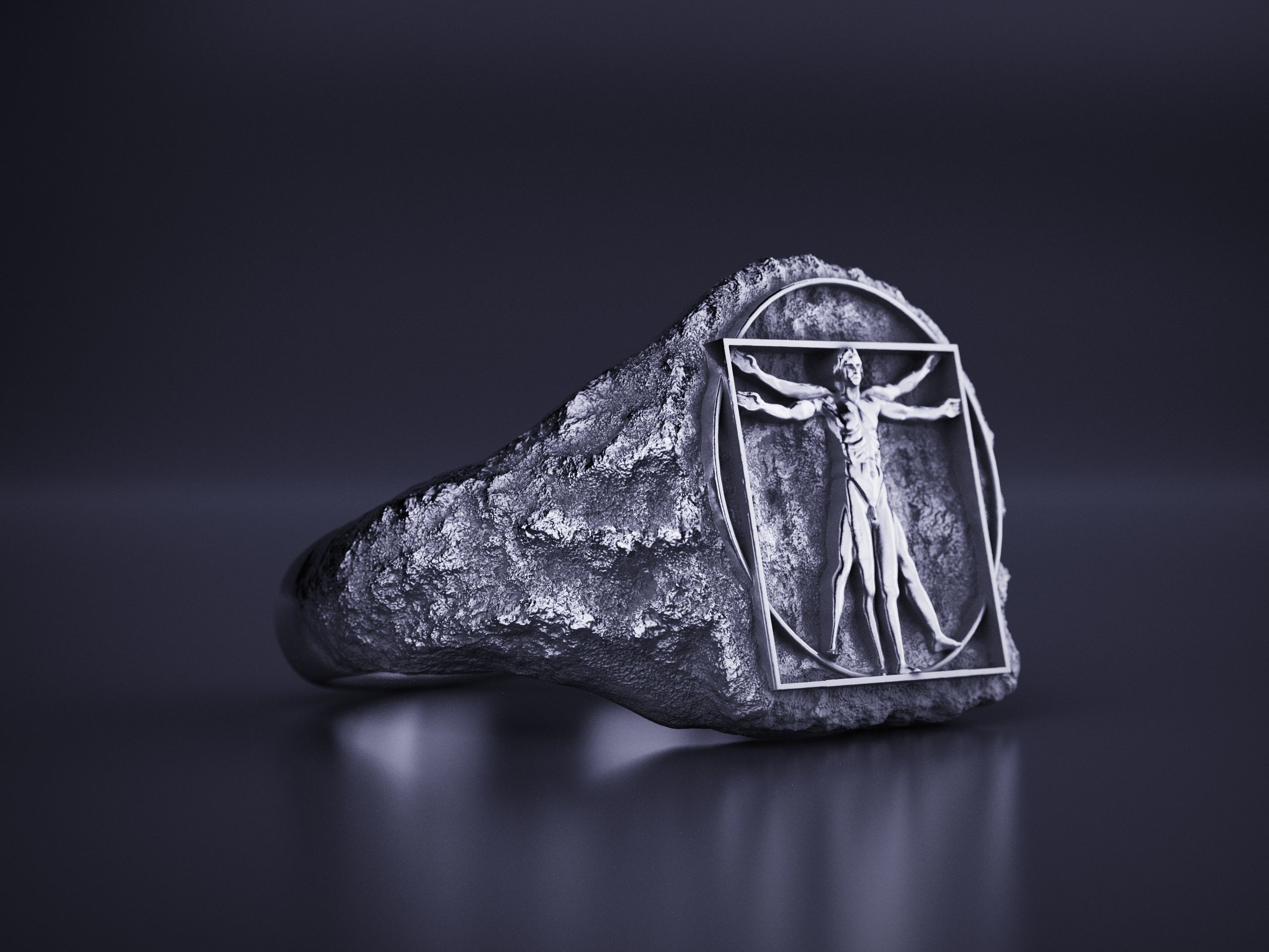 Vitruvian Man Signet Ring Leonardo Davinci 3D print model_3