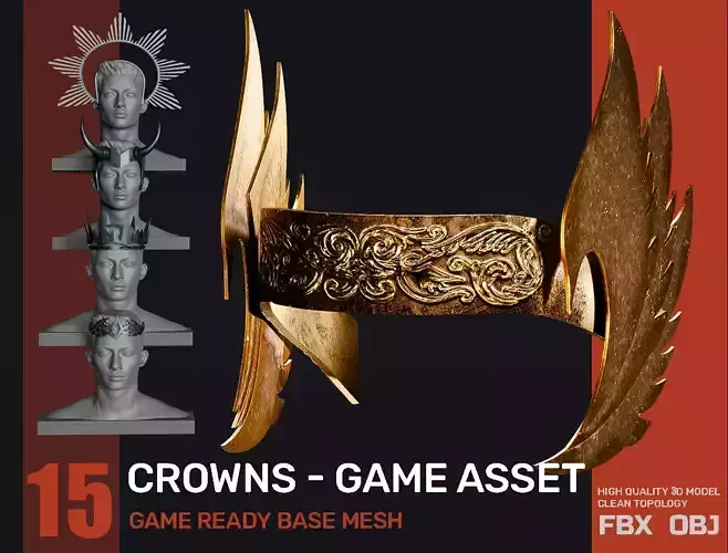 collection 15 CROWNS 3D model Low-poly 3D model