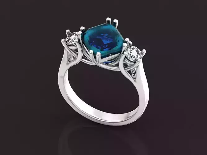 Three Stone  Engagement Ring square stone 1422