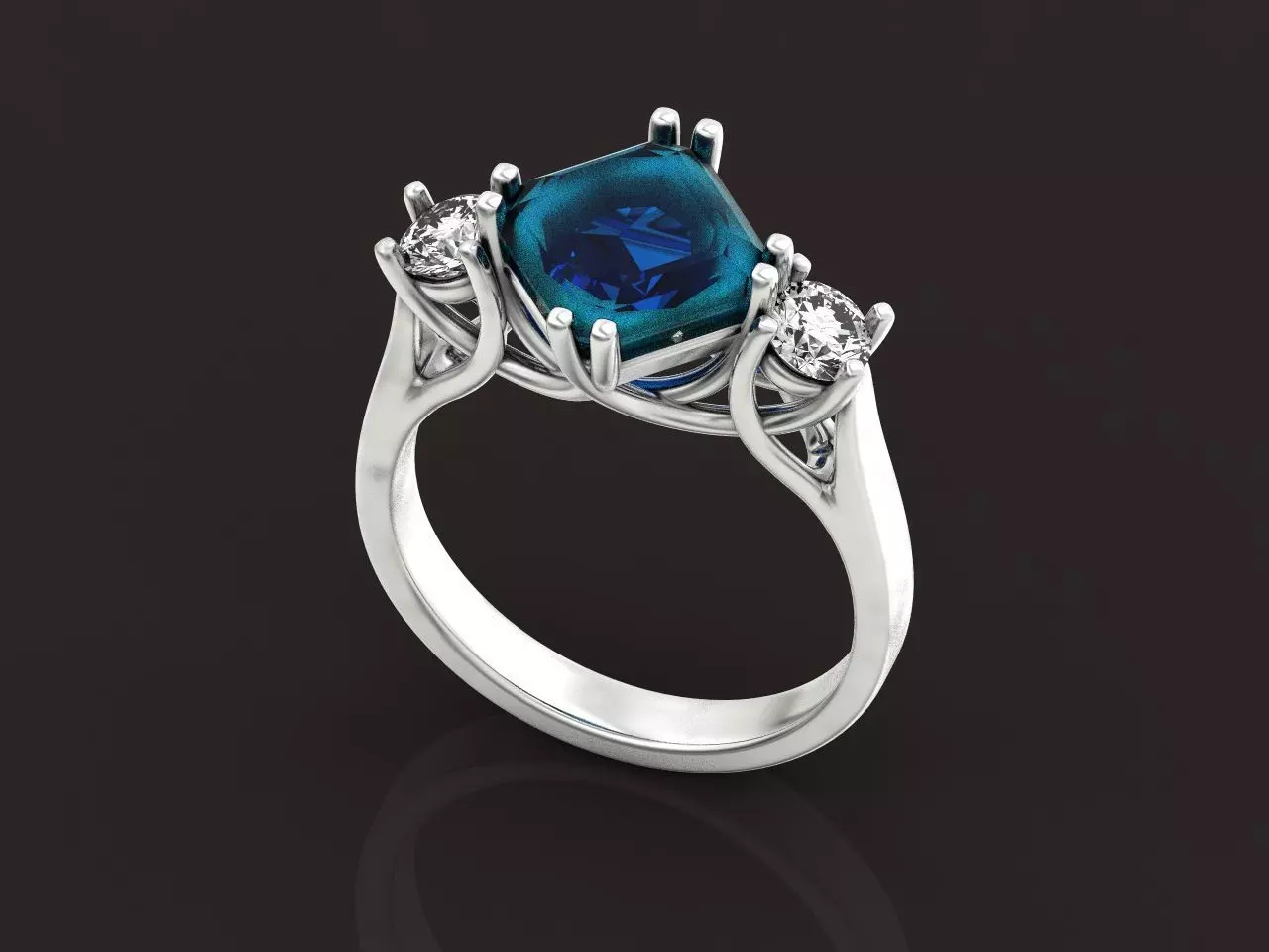 Three Stone Engagement Ring square stone 1422 3D print model