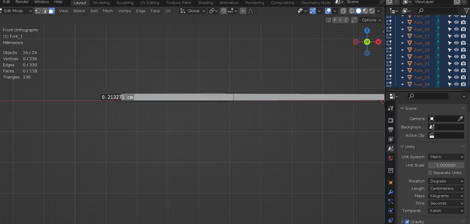 Dinner fork in metal material  wooden handle real dimension  Low-poly 3D model_11