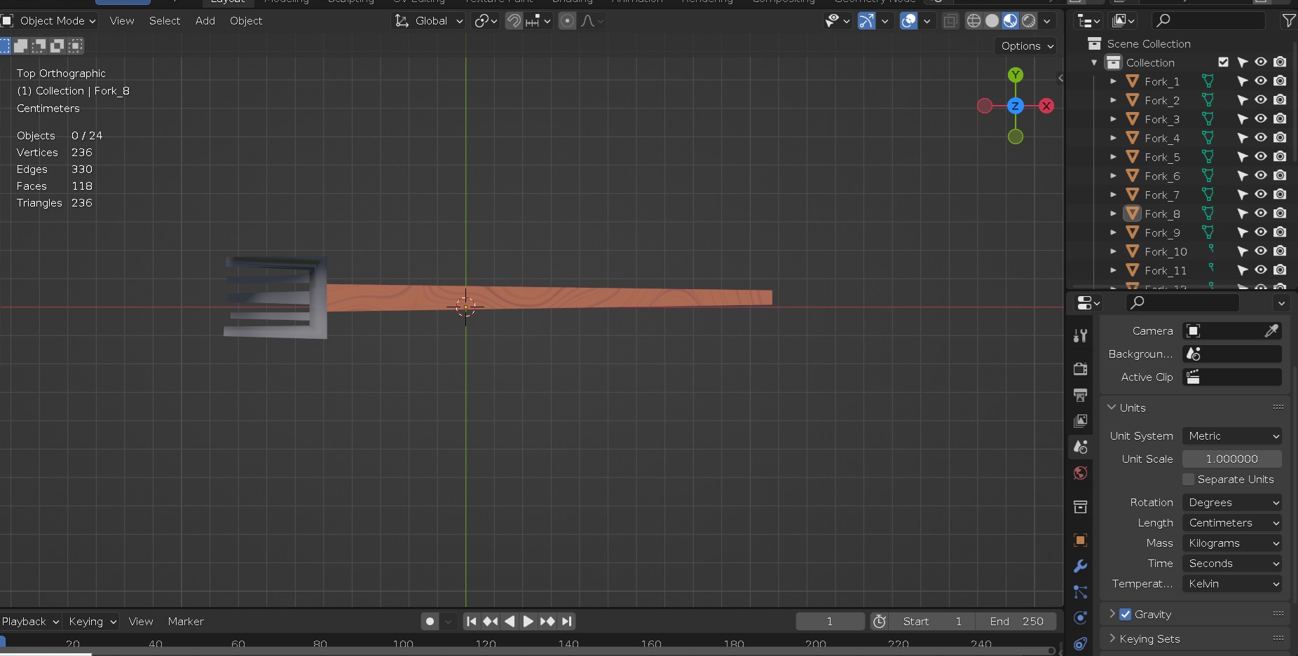 Dinner fork in metal material  wooden handle real dimension  Low-poly 3D model_21