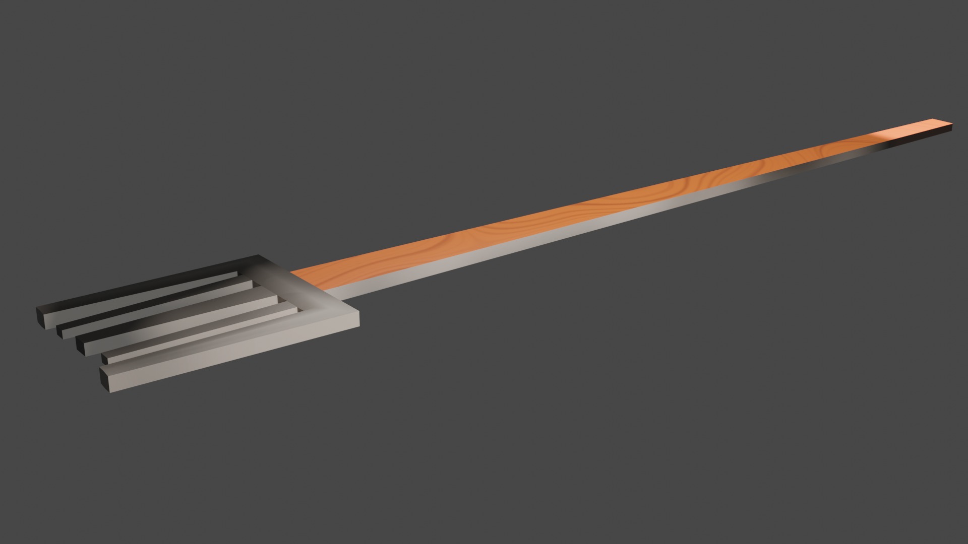 Dinner fork in metal material  wooden handle real dimension  Low-poly 3D model_2