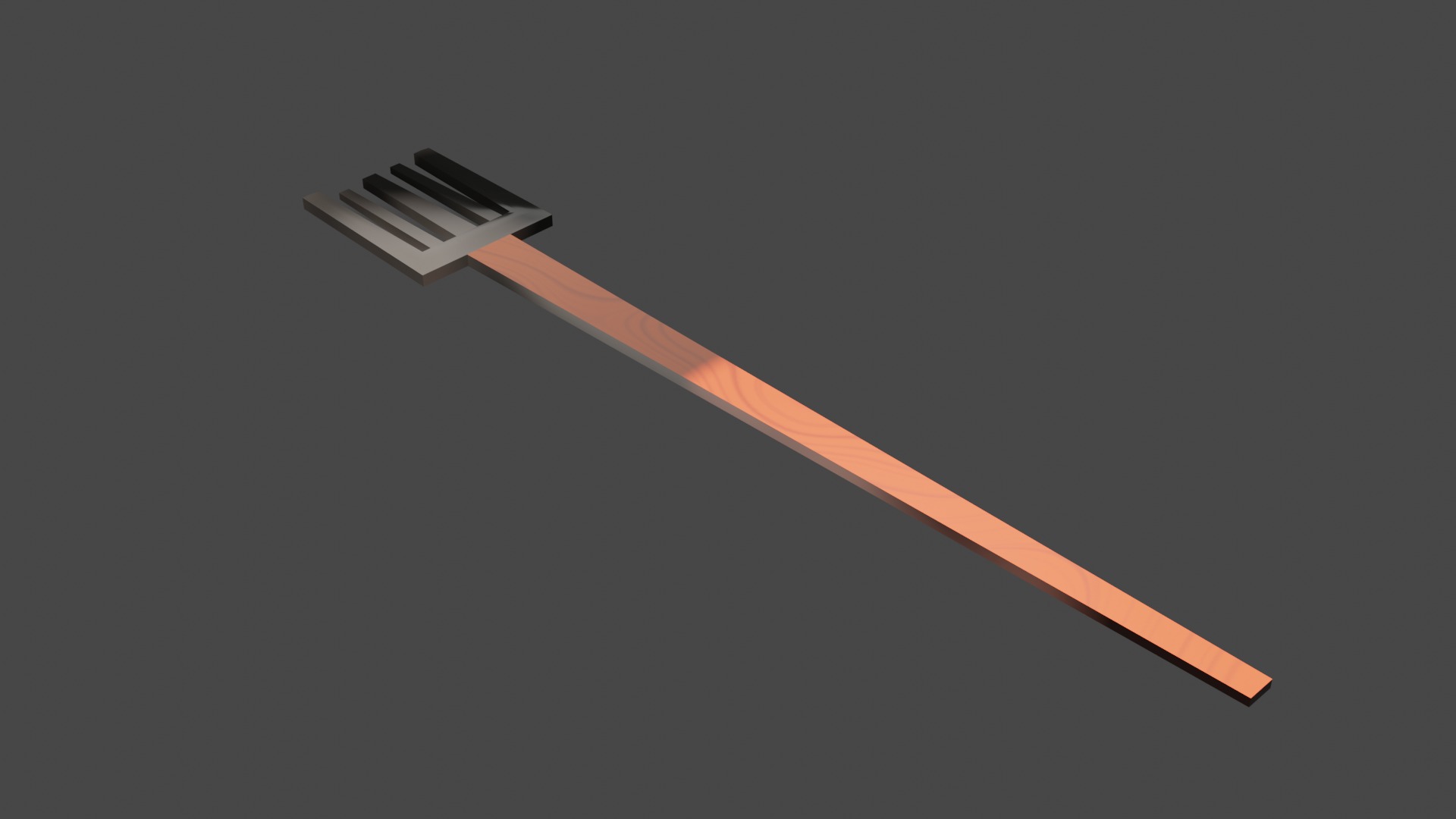 Dinner fork in metal material  wooden handle real dimension  Low-poly 3D model_5