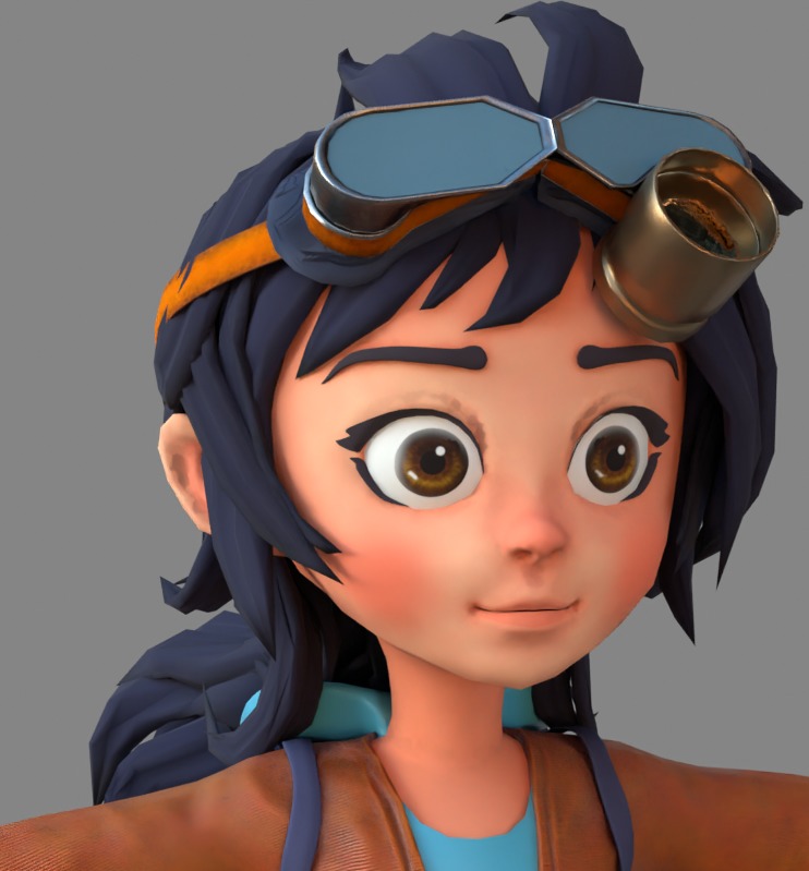 Stylized Female Character with Goggles - Game ready Model Low-poly 3D model_6