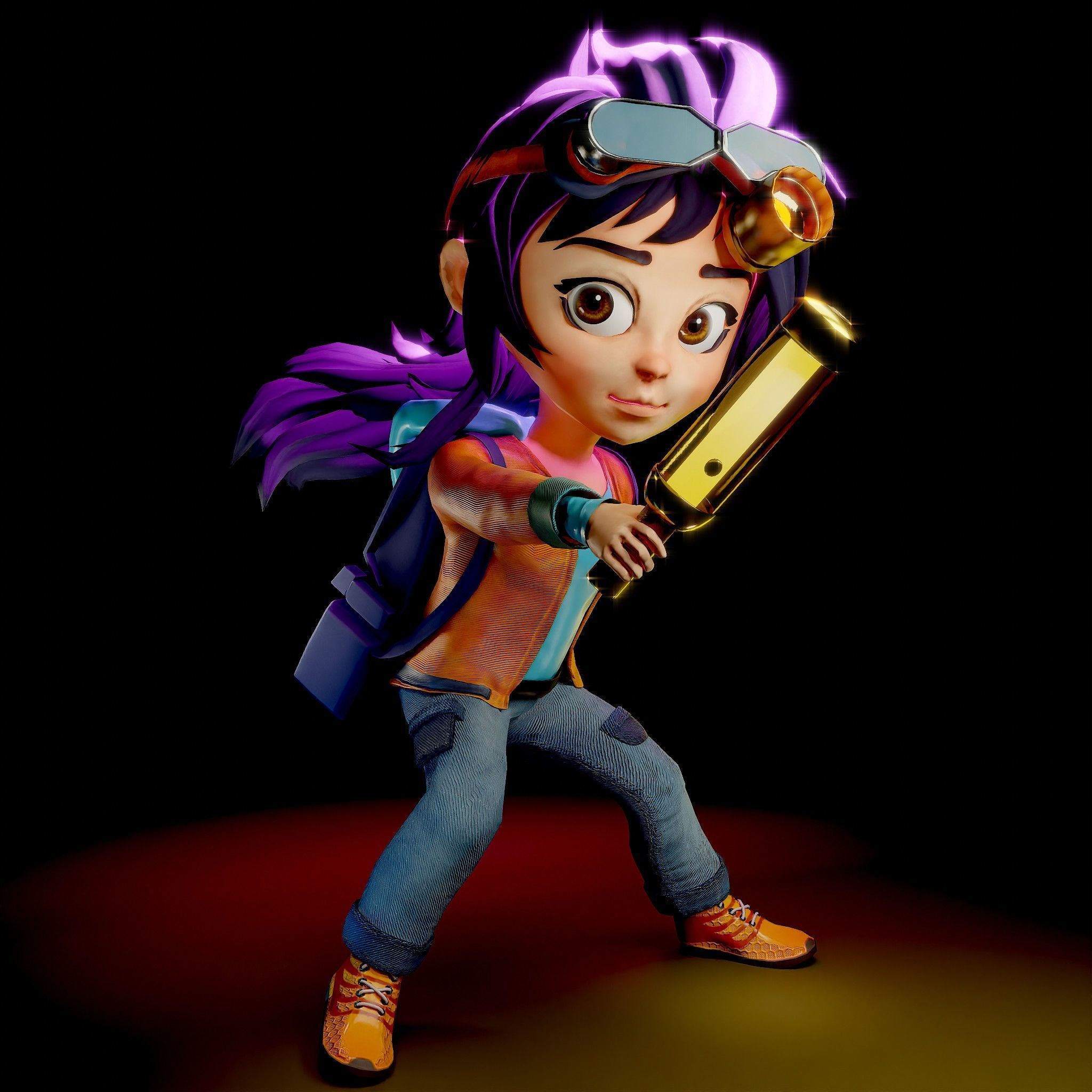 Stylized Female Character with Goggles - Game ready Model Low-poly 3D model_14