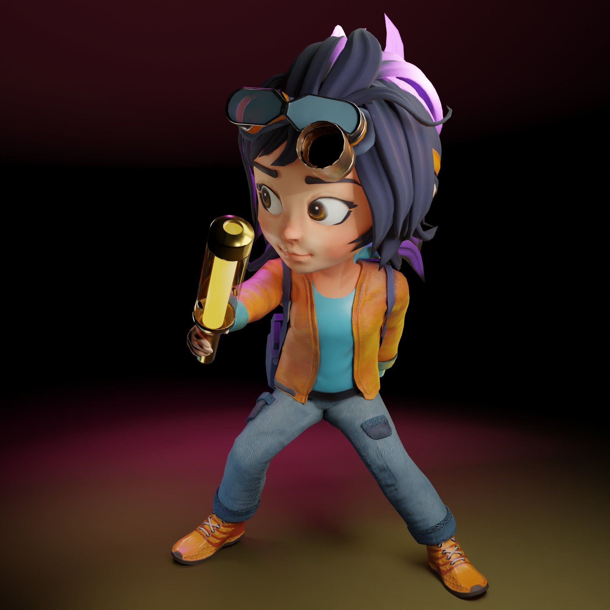 Stylized Female Character with Goggles - Game ready Model Low-poly 3D model_16