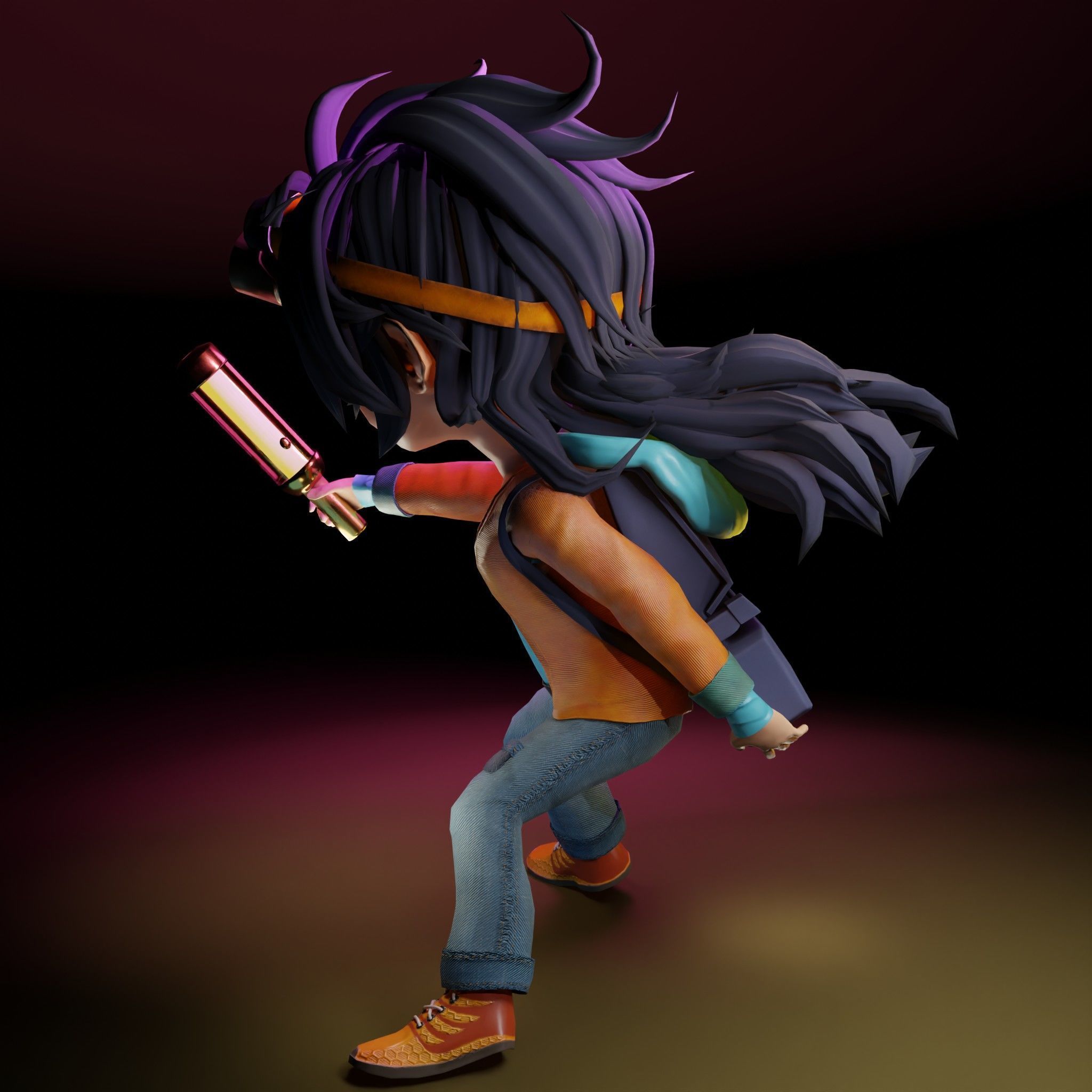 Stylized Female Character with Goggles - Game ready Model Low-poly 3D model_17