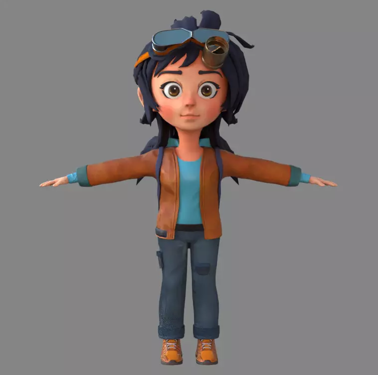 Stylized Female Character with Goggles - Game ready Model Low-poly 3D model_0