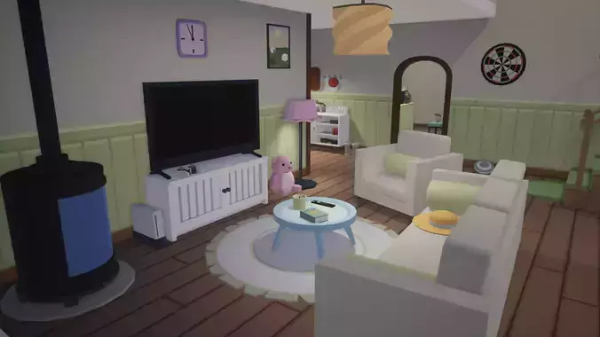 Low Poly Cozy House Interior Low-poly 3D model