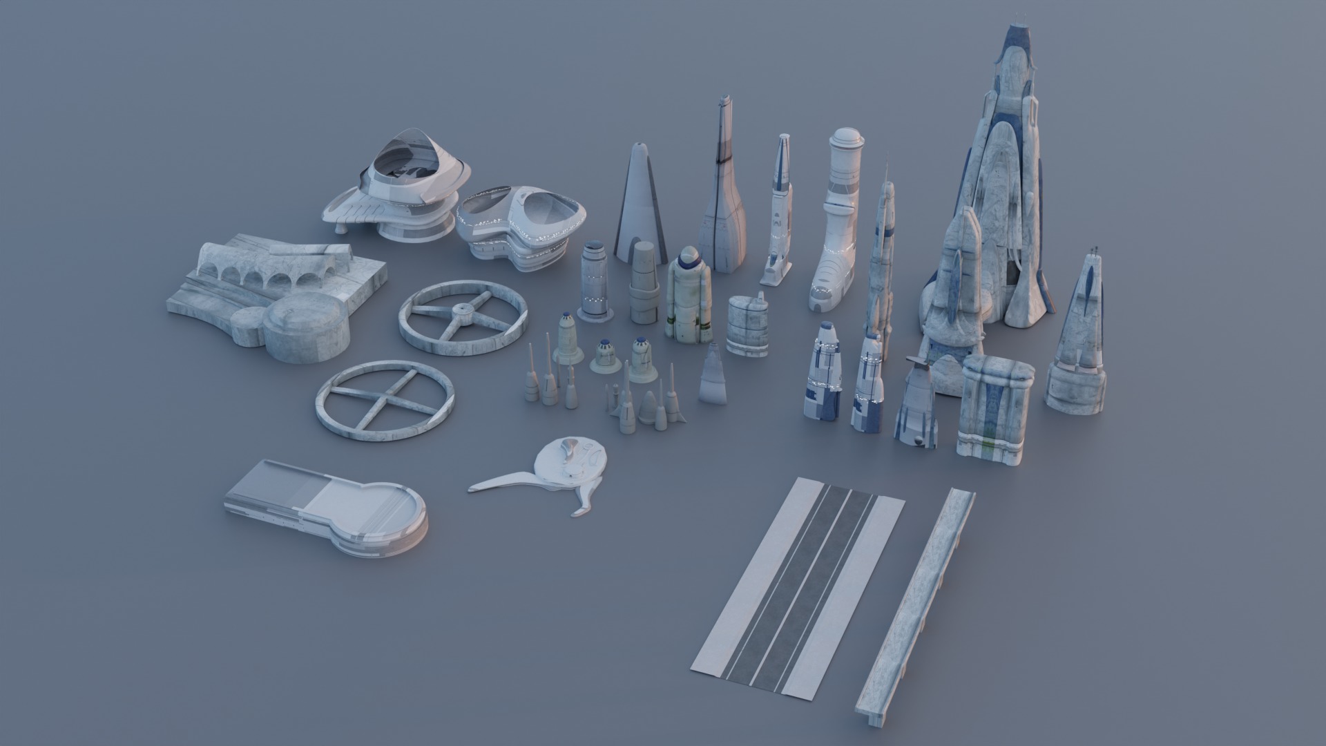 Galactic Cityscape Kit bash Pack 3D model_1
