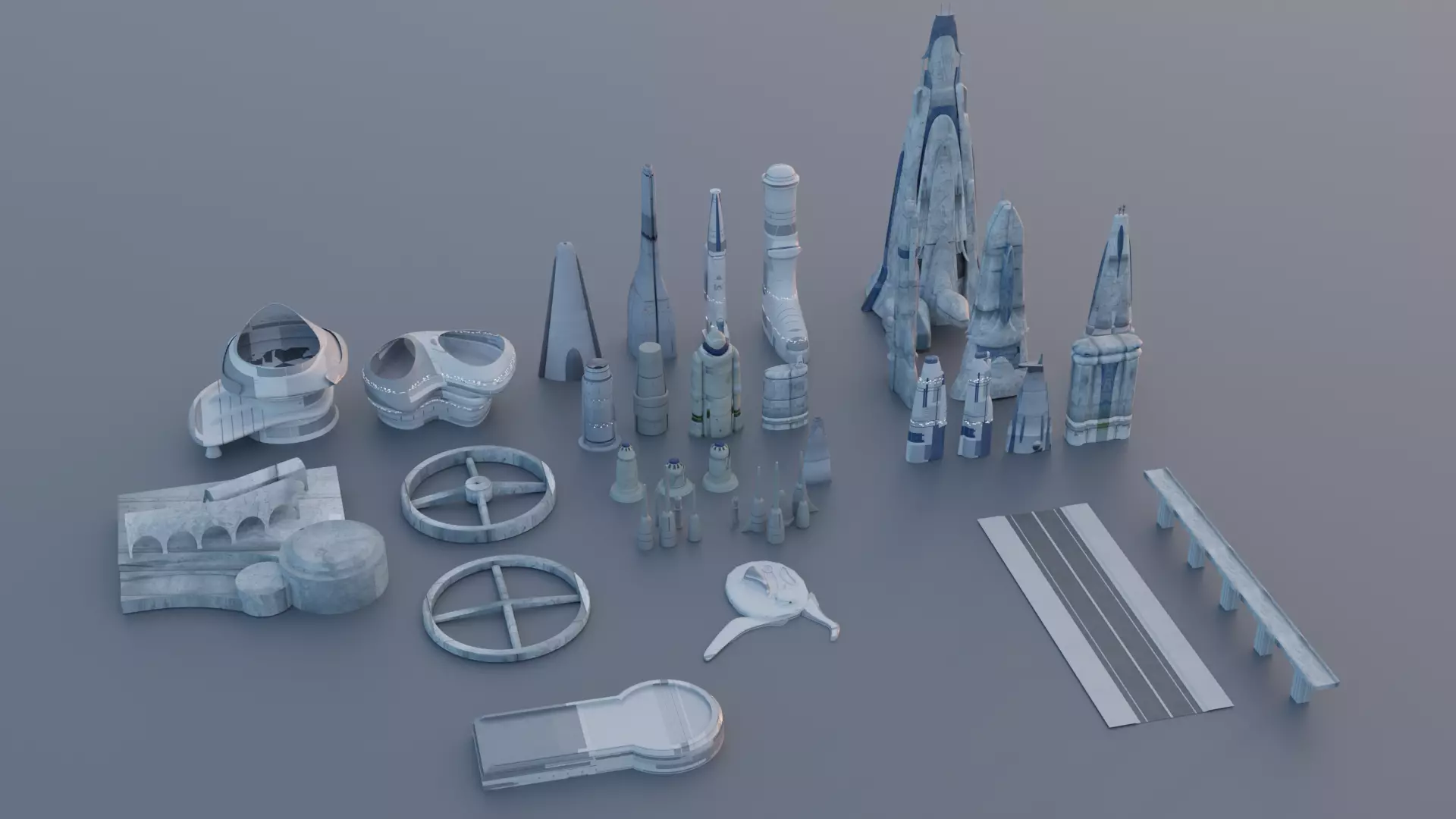 Galactic Cityscape Kit bash Pack 3D model_0