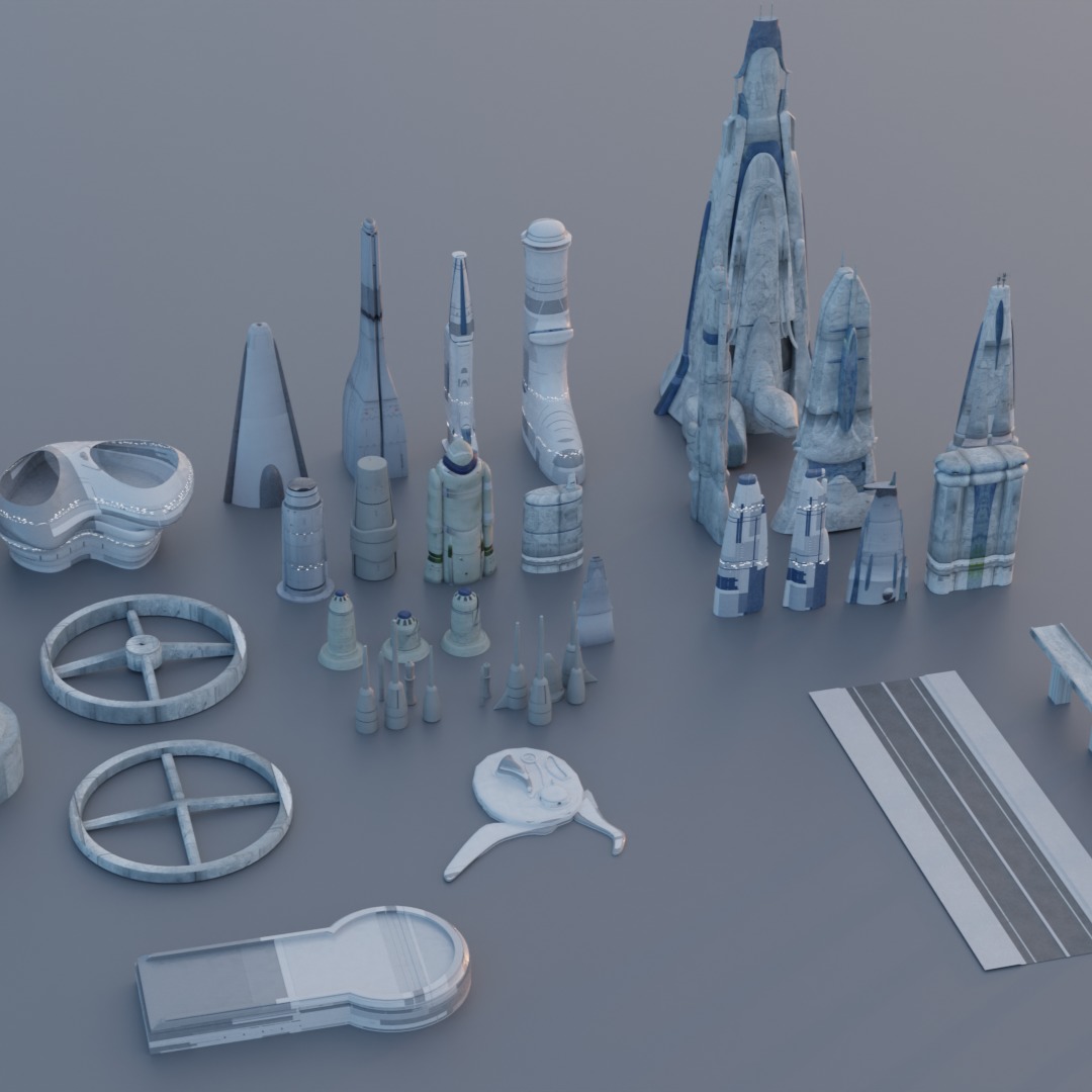 Galactic Cityscape Kit bash Pack 3D model_3