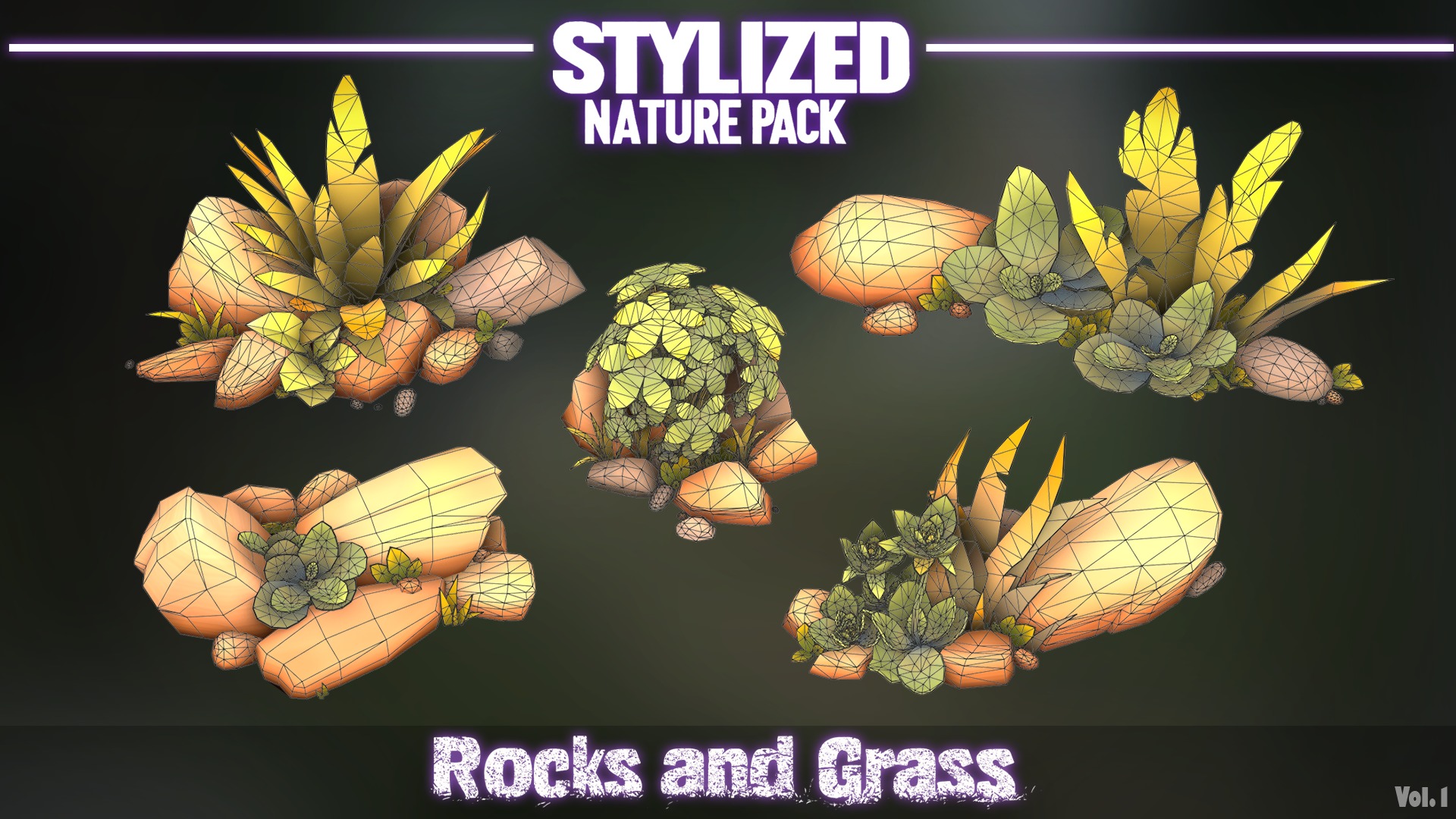 Stylized Nature Pack Rocks and Grass Vol 1  Low-poly 3D model_7