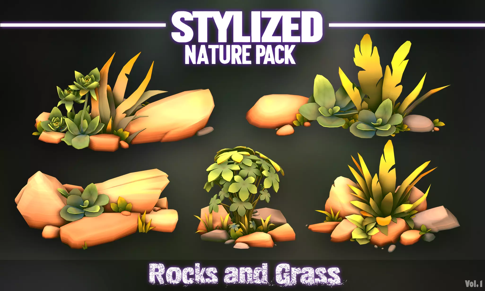 Stylized Nature Pack Rocks and Grass Vol 1  Low-poly 3D model_0